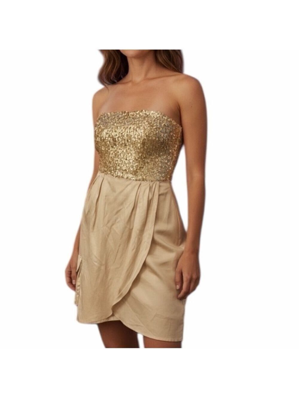 Vintage SCHUMACHER Gold Strapless Sequined Party Cocktail Prom Dress VGC Size M